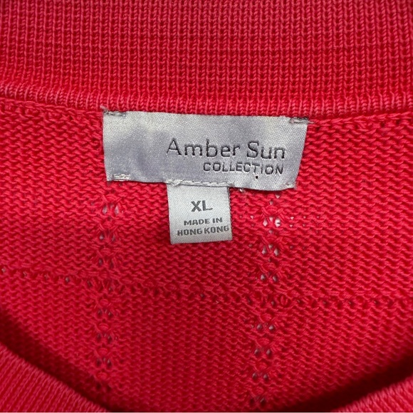 Amber Sun Red 100% Cotton Textured Grid Knit Cardigan, Size XL - Picture 2 of 7